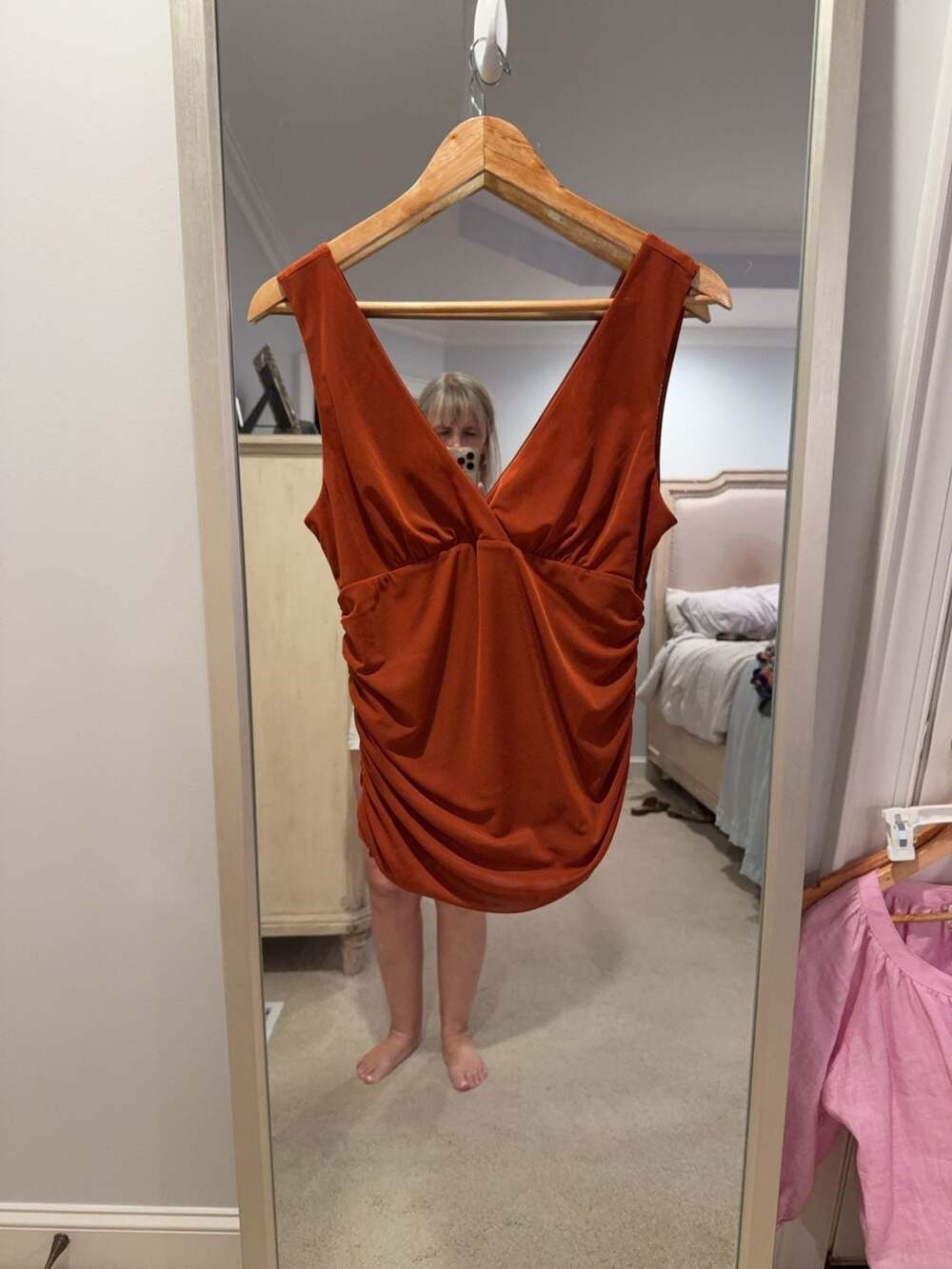 Anthropologie Ruched V-Neck Sleeveless Top Rust Orange Size M